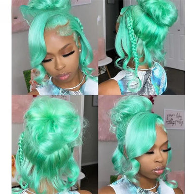 Mint Green Body Wave Lace Front Wig Colored Glueless HD Transparent Lace Human Hair Wigs - Geeta Hair - GeetaHair