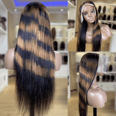 Highlight Twill Zebra Brown Long Straight Hair Glueless 4x4/13x4 HD Lace Front Human Hair Wigs - Geeta Hair - GeetaHair