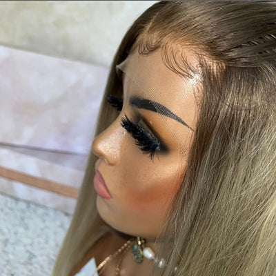 Ash Blonde Lace Front Wig 13x4 Lace Front Straight Bob Human Hair Wigs Pre Blucked 180% Density - GeetaHair