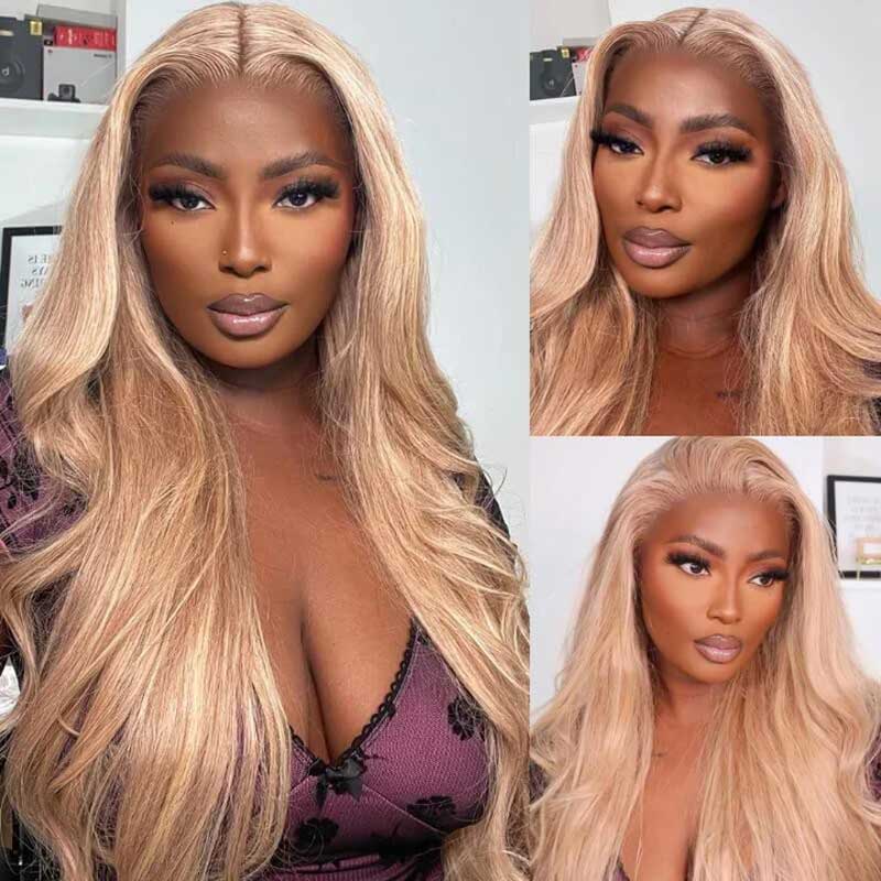 Body Wave Light Flaxen Brown Human Hair Wigs 13x4 Lace Front Cozy Blonde Glueless Wigs 250% Density - GeetaHair