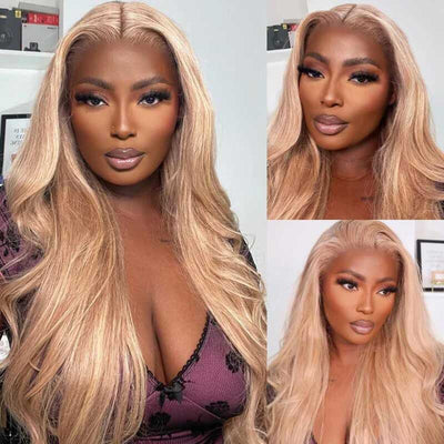 Body Wave Light Flaxen Brown Human Hair Wigs 13x4 Lace Front Cozy Blonde Glueless Wigs 250% Density - GeetaHair