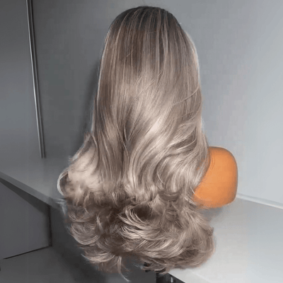 Ombre Ash Blonde With Black Roots Colored Body Wave Human Hair Wig For Women 13X4 Lace Front Wig Pre - Plucked - GeetaHair