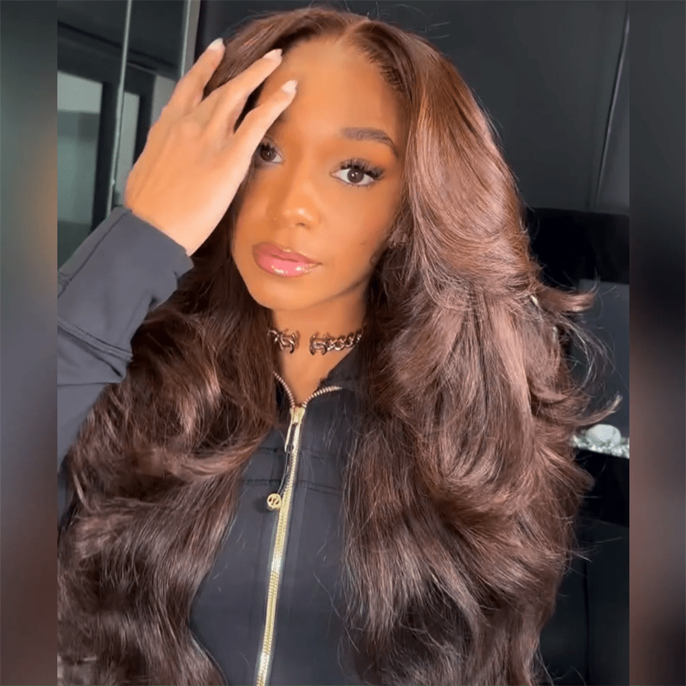 Geeta Full 300% Density Chocolate Brown Human Hair Glueless Lace Closure/Front Colored Loose Wave Wig - GeetaHair