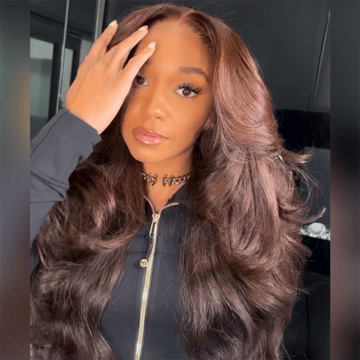 Geeta Full 300% Density Chocolate Brown Human Hair Glueless Lace Closure/Front Colored Loose Wave Wig - GeetaHair