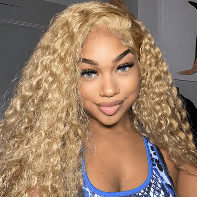 Honey Blonde Water Wave 13x4/4x4 HD Lace Frontal Wig Golden Brown Transparent Lace Human Hair Wigs - GeetaHair