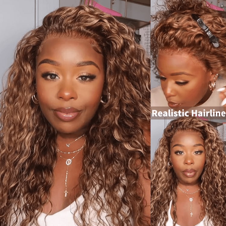 Geeta Honey Blonde Highlight Water Wave 13x4 Lace Front / 6x4 Pre Cut Lace Human Hair HD Lace Wig For Women - GeetaHair