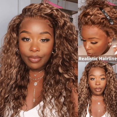 Geeta Honey Blonde Highlight Water Wave 13x4 Lace Front / 6x4 Pre Cut Lace Human Hair HD Lace Wig For Women - GeetaHair