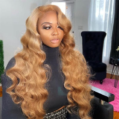 Glueless Honey Blonde Body Wave Lace Front Wig 13X4 HD Lace Front Wigs Human Hair 180 Density - GeetaHair