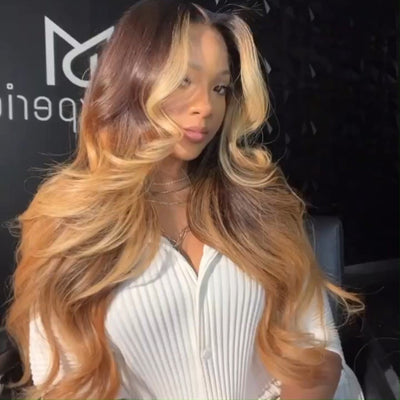 Body Wave Wig T1B/27 Ombre Blonde 13x4 Lace Front Wig Colorful Human Hair Wigs 250% Density - GeetaHair