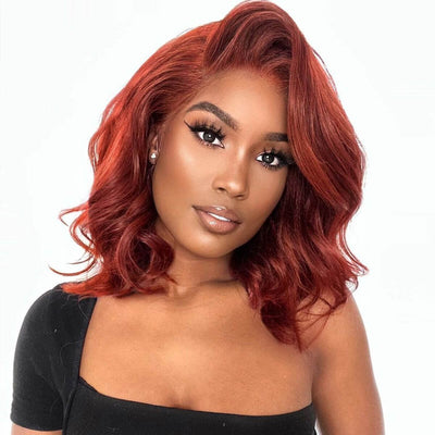 Glueless Reddish Brown Body Wave HD Lace Bob Wig Auburn Body Wave Invisible Lace Human Hair Bob Wigs - GeetaHair