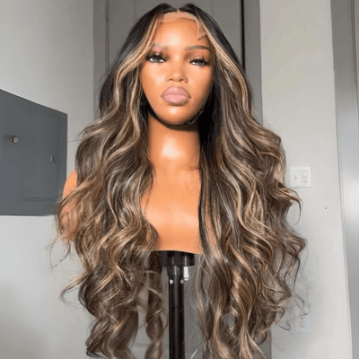 Balayage Highlights Body Wave Wig 13x4 Lace Front Human Hair Wigs Honey Blonde Highlights Wigs - GeetaHair