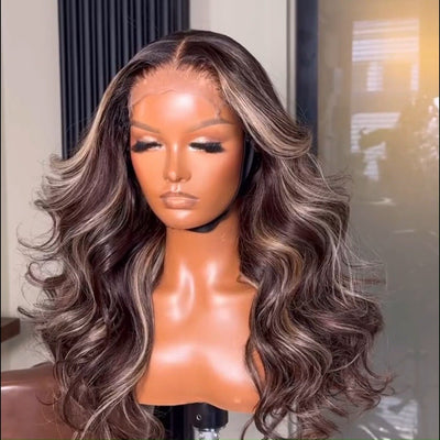 Highlight Ash Blonde Body Wave Human Hair Wig 13x4 Transparent HD Lace Front Wig for Women Pre Plucked - GeetaHair