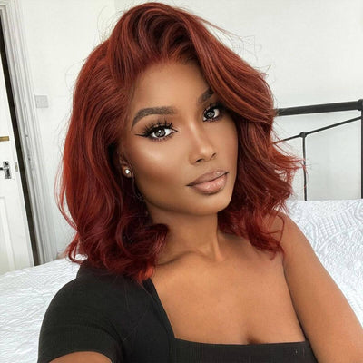 Glueless Reddish Brown Body Wave HD Lace Bob Wig Auburn Body Wave Invisible Lace Human Hair Bob Wigs - GeetaHair