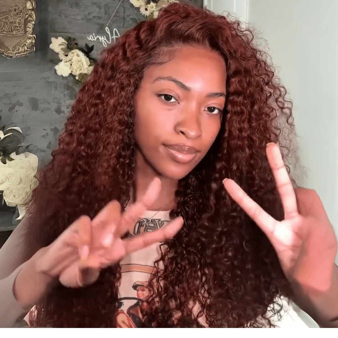 Reddish Brown Curly 13x4 Lace Front Wig Copper Red Glueless Human Hair Wig 250% Density - GeetaHair