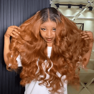 Ombre 1B/30 Colored Human Hair Wigs Loose Wave Honey Blonde 13x4 Lace Front Wig Pre Plucked 250% Density - GeetaHair