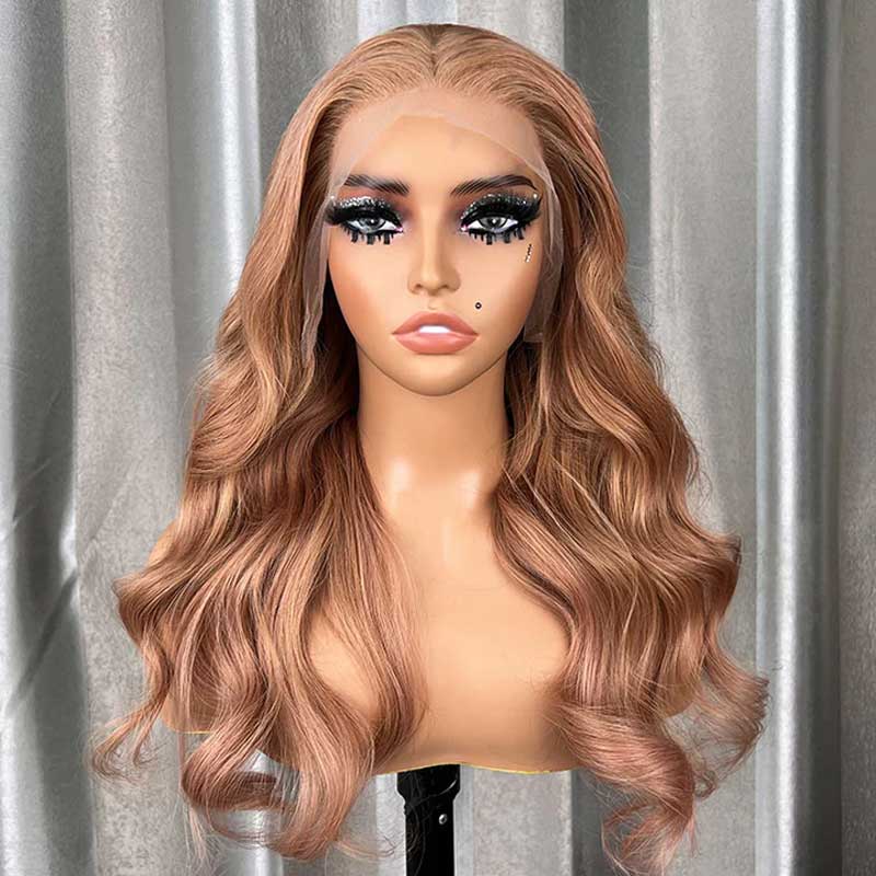 Body Wave Light Flaxen Brown Human Hair Wigs 13x4 Lace Front Cozy Blonde Glueless Wigs 250% Density - GeetaHair