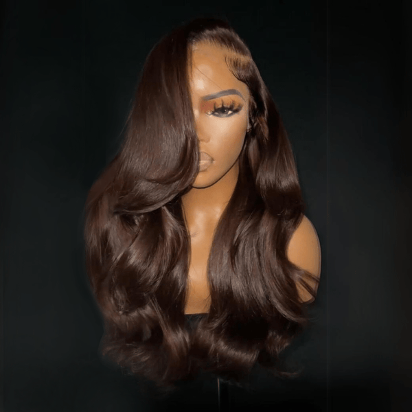 13x4 Braune Body Wave Lace Front Perücke HD Transparent Lace Frontal Perücke Schokoladenbraun gefärbte Echthaarperücken 