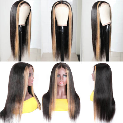 Graduation Season Special 38% Off Highlight Ombre TL/27 Skunk Stripe Bone Straight Hair Wig 13x4 HD Lace Front Human Hair Wigs - GeetaHair