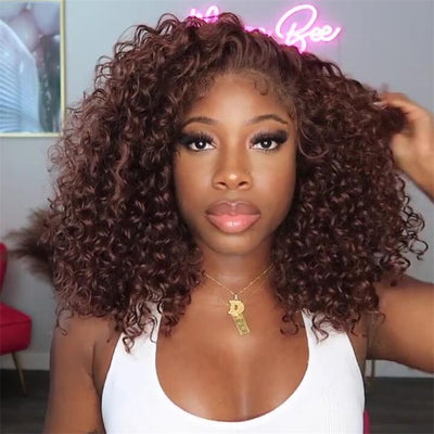 Spring Sale Reddish Brown 5X5 HD Lace Closure Deep Curly Bob Wig Glueless Curly Red Wine Invisible Lace Human Hair Bob Wigs - GeetaHair