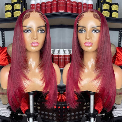 Layered Cut Lace Front Wig 99J Color Straight 13x4 Lace Frontal Wigs 180% Density - Geeta Hair - GeetaHair