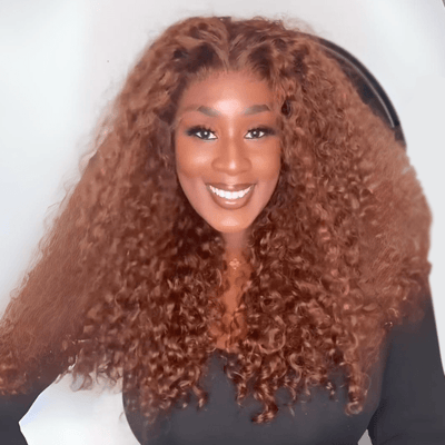 Reddish Brown Curly Human Hair Wigs 250% Density Glueless 13x4 Lace Front Curly Human Hair Wigs - GeetaHair
