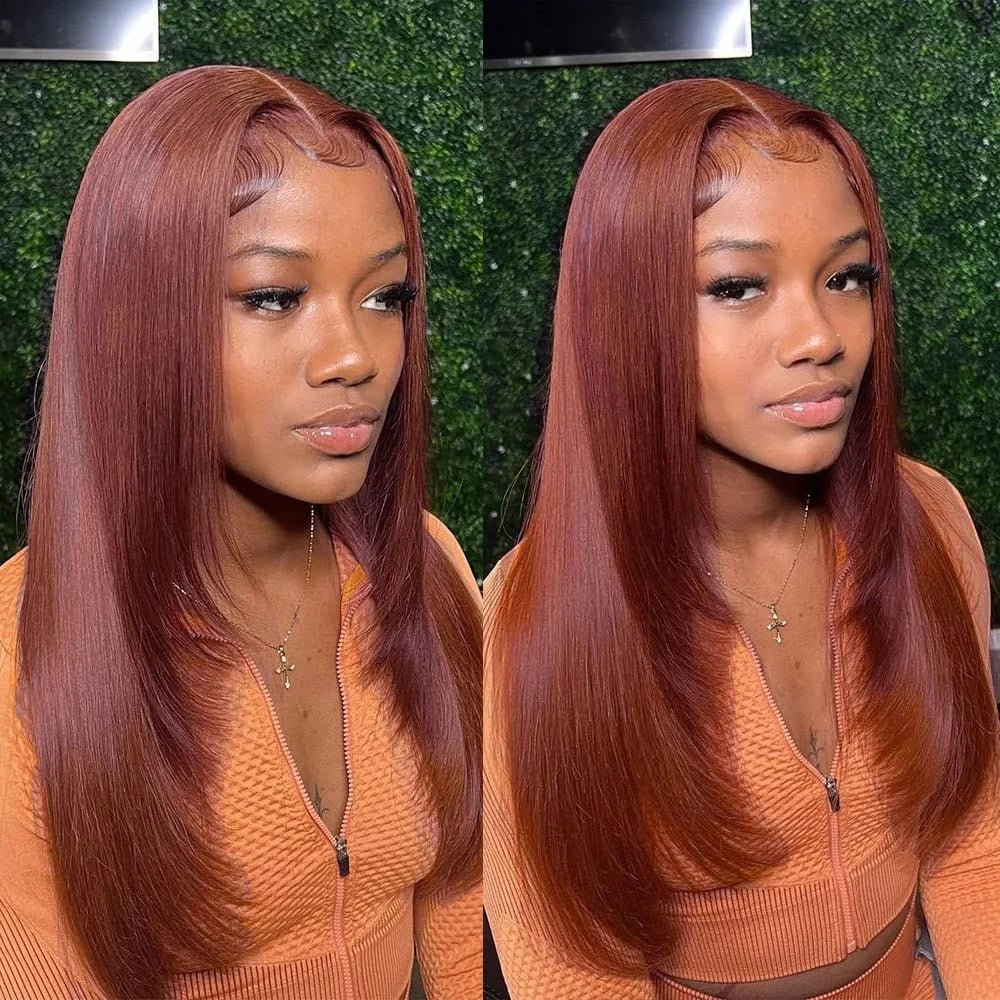 Layered Straight 13x4/4x4 Reddish Brown Lace Frontal Wig HD Transparent Human Hair Wigs Auburn Colored 33# Wig - Geeta Hair - GeetaHair