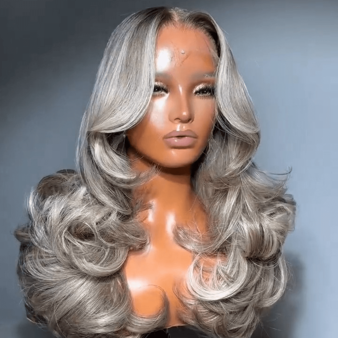 Ombre Ash Blonde With Black Roots Colored Body Wave Human Hair Wig For Women 13X4 Lace Front Wig Pre - Plucked - GeetaHair