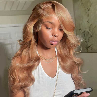 Body Wave Light Flaxen Brown Human Hair Wigs 13x4 Lace Front Cozy Blonde Glueless Wigs 250% Density - GeetaHair