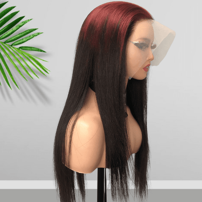 Sparkle burgundy Roots Long Straight 13x4/4x4 Lace Front Wig Ombre 99J Colored Bone Straight Human Hair Wigs - Geeta Hair - GeetaHair