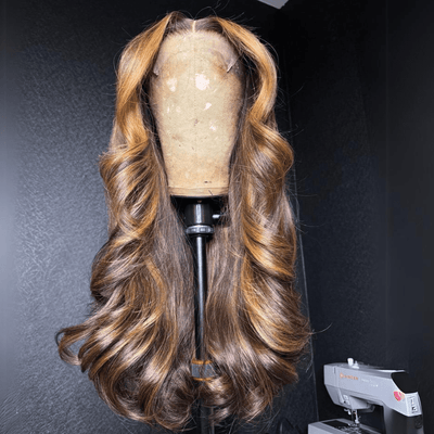 Luxury Layer Gluless Wigs Blonde With Brown Colored Lace Front Wig Highlight 13x4 Lace Front Human Hair Wigs - GeetaHair