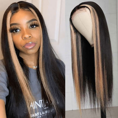 Graduation Season Special 38% Off Highlight Ombre TL/27 Skunk Stripe Bone Straight Hair Wig 13x4 HD Lace Front Human Hair Wigs - GeetaHair