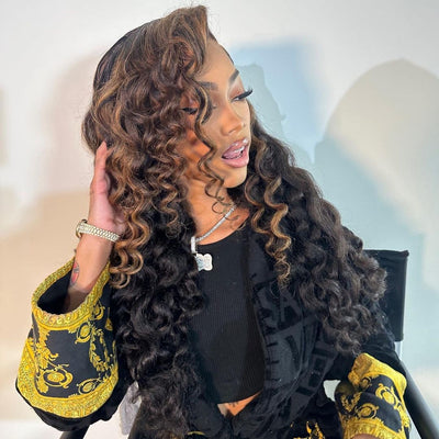 Highlight Stunk Stripe Wigs Loose Deeep Wave Colored 13x4 HD Lace Front Wigs Pre Plucked - GeetaHair