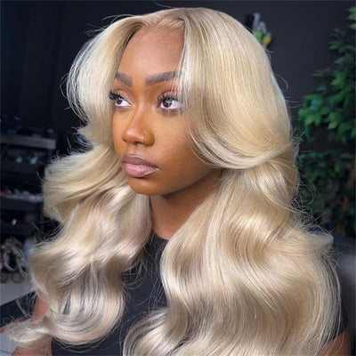 Ash Blonde Body Wave Lace Front Wig Blonde Colored Human Hair Wigs 180% Density - GeetaHair