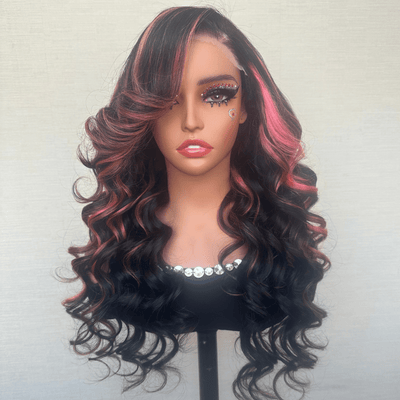 Pink Highlight Colored Lace Front Human Hair Wig Glueless Loose Wave Pre Plucked 13x4 HD Lace Frontal Wigs For Women - GeetaHair
