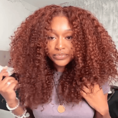 Ready To Wear Reddish Brown Jerry Curly Glueless Wigs 13x4 Lace Front Curly Human Hair Wigs 250% Density - GeetaHair