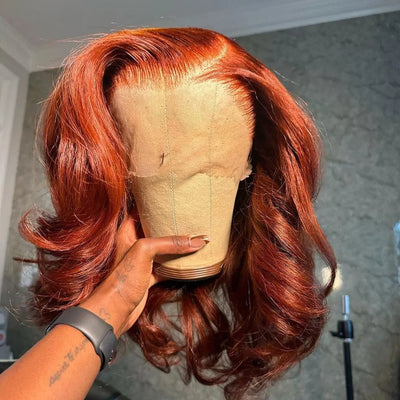 Ginger Orange Body Wave 13x4 Transparent Lace Wig Natural Wave Pre Plucked Human Hair Wigs - GeetaHair