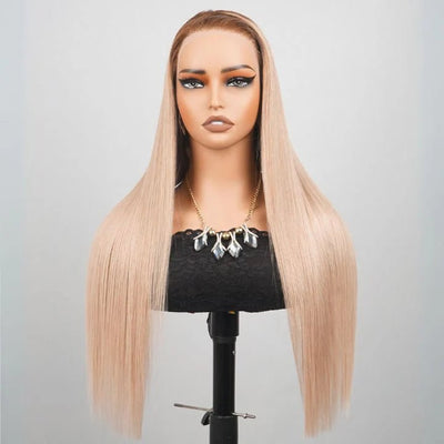 Luxury Designer Series Light Flaxen Brow with Dark Roots Wig Straight 13x4 Lace Front Gluleless Wigs - GeetaHair