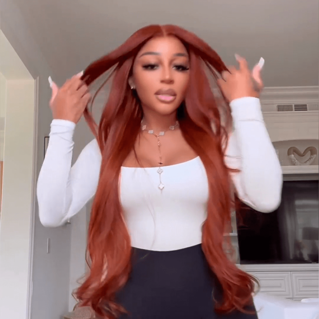 Drak Red Body Wave Lace Front Human Hair Wig 13x4 Red Brown HD Lace Frontal Wig Preplucked - GeetaHair