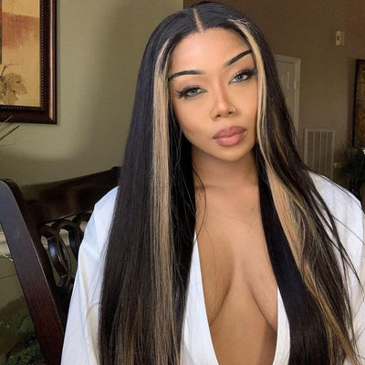 Graduation Season Special 38% Off Highlight Ombre TL/27 Skunk Stripe Bone Straight Hair Wig 13x4 HD Lace Front Human Hair Wigs - GeetaHair