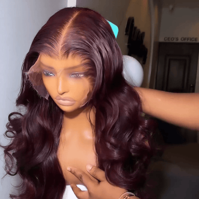 Geeta Hair 99J Burgundy Glueless Wigs 3D Body Wave 13x4 Red Colored Lace Front Wigs Pre Plecked - GeetaHair