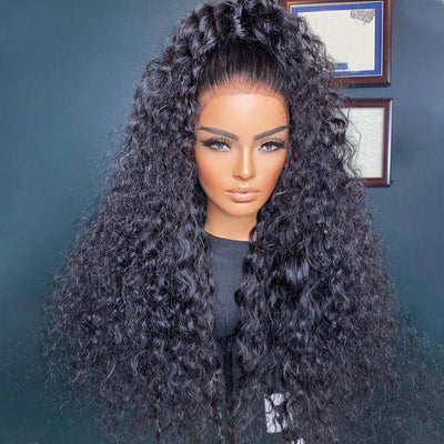 Natural Hairline 300% High Density Curly Lace Front Wig Medium Length 13x4 Water Curly HD Transparent Lace Human Hair Wigs - GeetaHair
