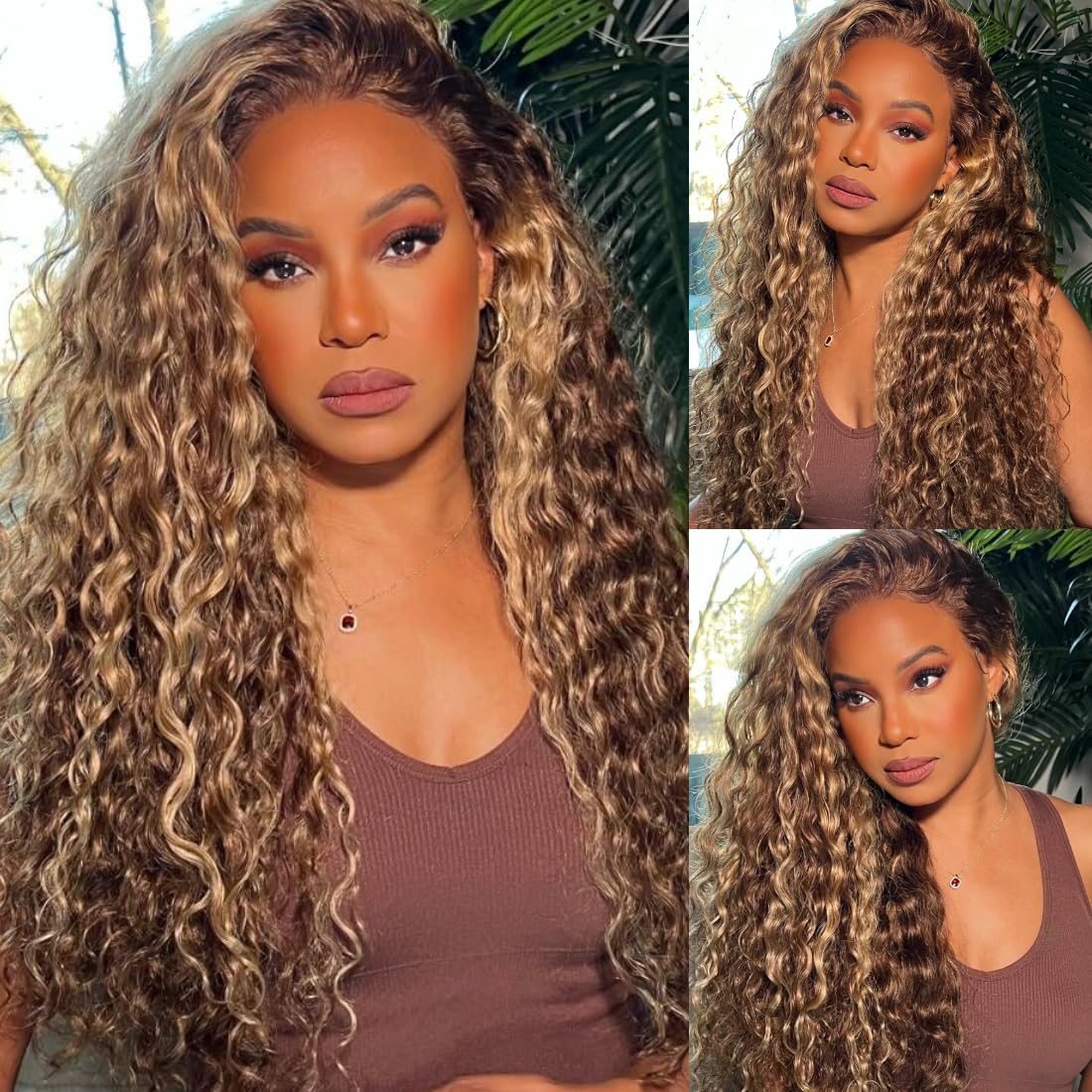 Honey Blonde Highlight Water Wave 13x4 Lace Front Wigs Human Hair Ombre Curly HD Transparent Lace Frontal Wigs for Women - GeetaHair