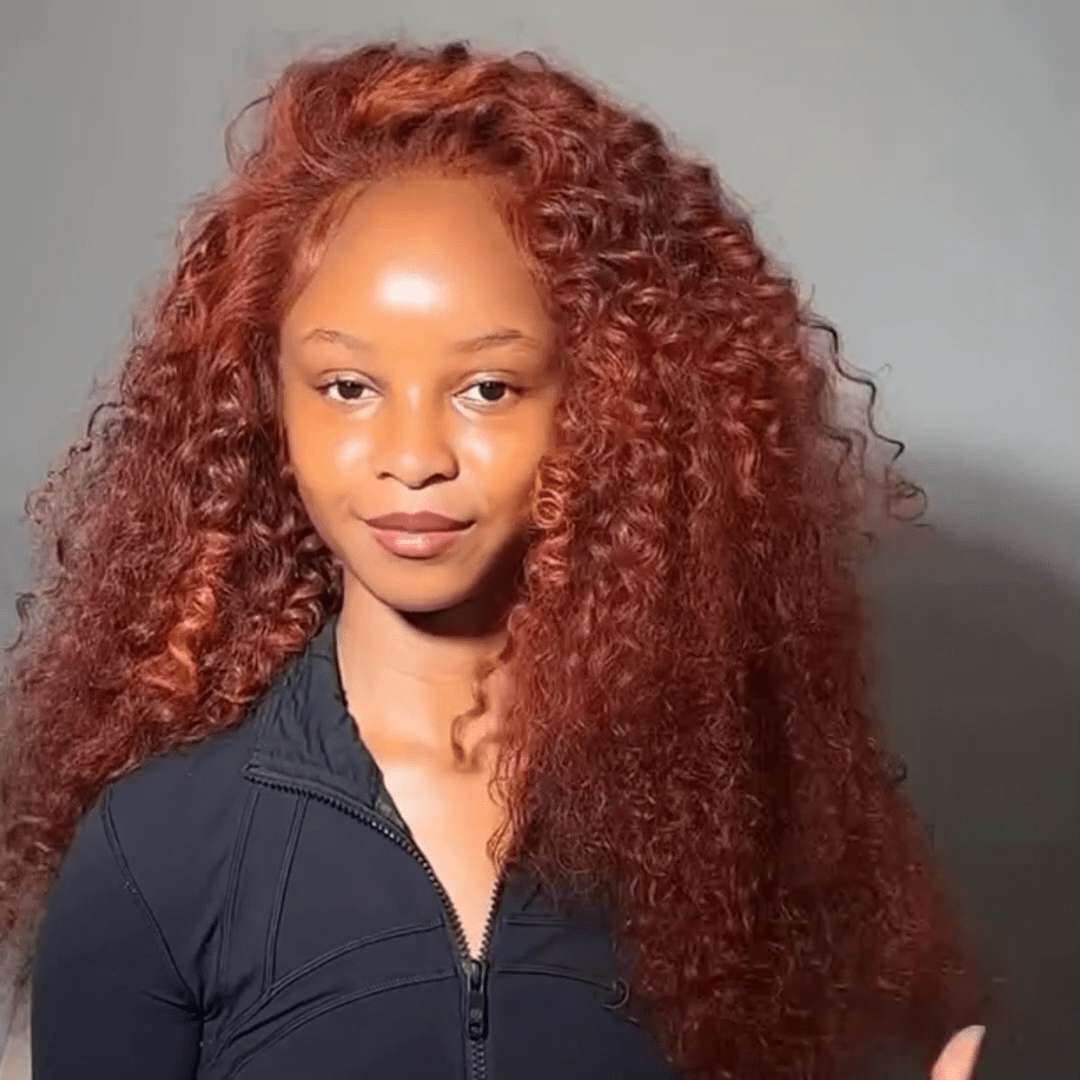 Lazy Girl Wigs Reddish Brown Wet And Wavy Glueless Wigs 13x4 Lace Front Burgundy Curly Human Hair Wigs 250% Density - GeetaHair