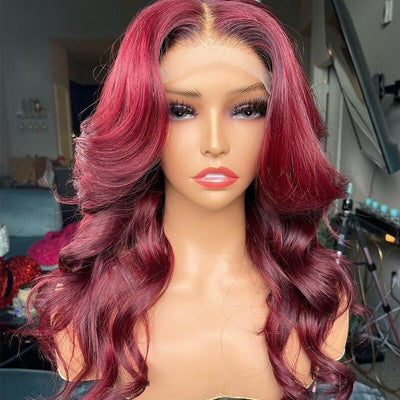 Glueless Wigs 99J Burgundy Body Wave Lace Front Wig Colored Pre Plucked Nature Hairline Human Hair Wigs - GeetaHair - GeetaHair