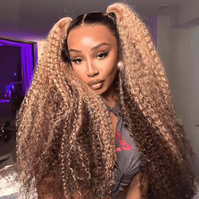 Geeta Honey Blonde Highlight Curly 13x4 Lace Front Human Hair Wigs Colored Glueless Wigs - GeetaHair