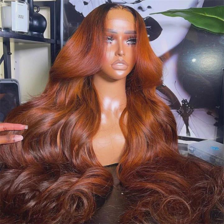 Ginger Ombre Human Hair Wig: Breathable Swiss Lace  display picture 2