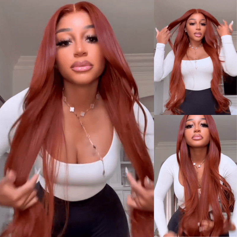 Drak Red Body Wave Lace Front Human Hair Wig 13x4 Red Brown HD Lace Frontal Wig Preplucked - GeetaHair
