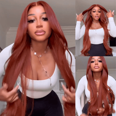 Drak Red Body Wave Lace Front Human Hair Wig 13x4 Red Brown HD Lace Frontal Wig Preplucked - GeetaHair