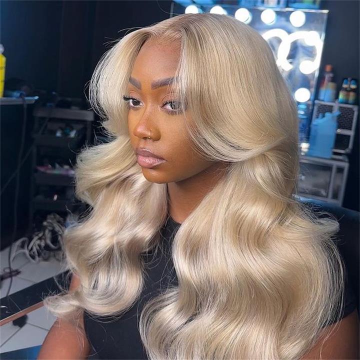 Ash Blonde Body Wave Lace Front Wig Blonde Colored Human Hair Wigs 180% Density - GeetaHair