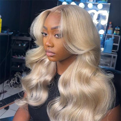 Ash Blonde Body Wave Lace Front Wig Blonde Colored Human Hair Wigs 180% Density - GeetaHair